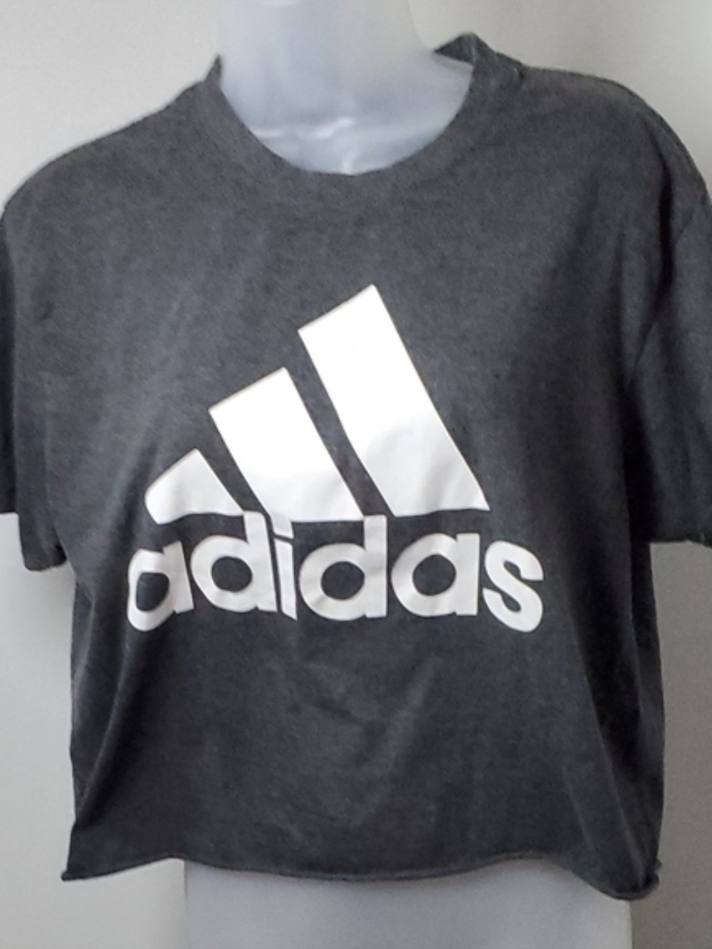 adidas Charcoal Gray Short Sleeve Logo Tee with White Print